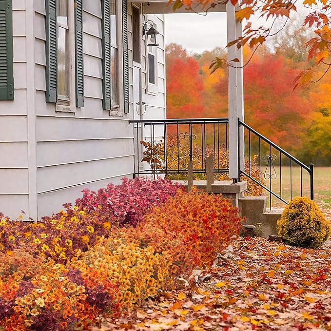 20 Bundles UV Resistant Artificial Fall Flowers Outdoor - Fake Autumn Plants for Thanksgiving Porch, Pumpkin Decor | All-Weather Faux Eucalyptus & Daisy (Fall Mix)