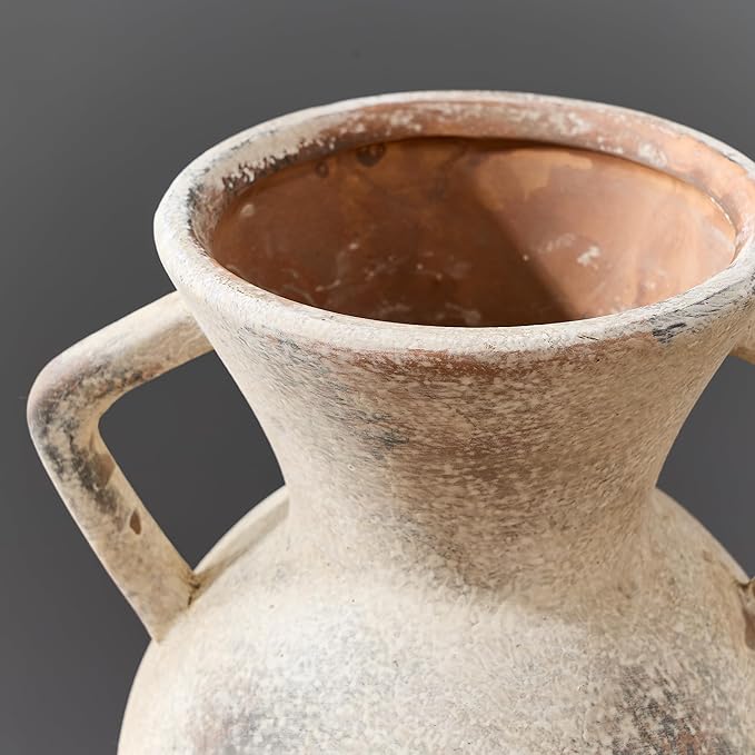 LUKA Antique Ceramic Vase with 2 Handle,9.25 inches Rustic Vase Minimalist Decor, Decorative Vases for Home Decor, Table, Living Room, Shelf, Christmas Decoration(Large,Gray)