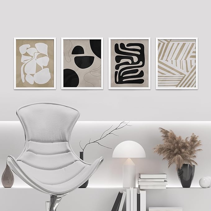 SIGNWIN Framed Tropical Mid-Century Wall Art, Set of 4 Modern Hawaiian Geometric Print Wall Decor Prints, Nature Wilderness Wall Décor for Living Room, Bedroom - 11"x14"White