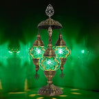 Mozaist Turkish Mosaic Lamp – 3 Globe Tiffany Table Light with Bulb (Turquoise Green)