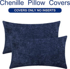 CaliTime Throw Pillow Covers Decorative 16 X 26 Inches Pack of 2 Cozy Chenille Cushion Cases for Couch Sofa Bed Living Room Home Navy Blue