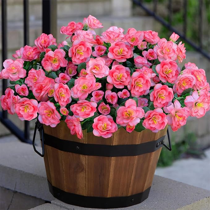 Ivydale Artificial Faux Flowers Plants for Outdoor Outside Fall Decoration, Fake Silk Pink Camellia UV Resistant Realistic for Planter Pot Porch Patio Balcony Garden Yard Home Decor, 3 Large Bundles