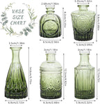 Glass Bud Vase Set of 5, Green Small Flower Vases for Centerpieces in Bulk, Mini Vintage Vase for Rustic Wedding, Home,Table Decoration