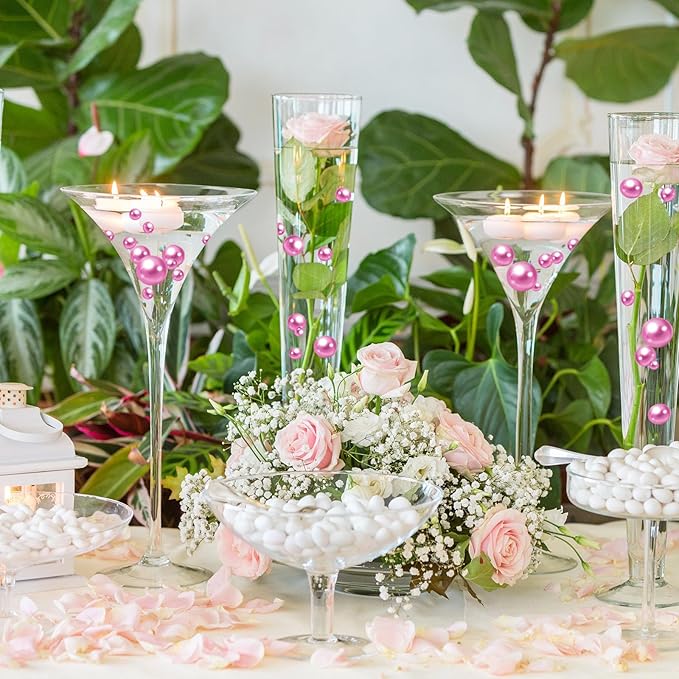 100PCS Dark Purple Faux Pearls Beads for Centerpiece Vases, Vase Filler Faux Pearls, No Holes Filler Beads for Party Anniversary Birthday Wedding Table Decor, 14/20/30mm