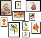 Cottagecore Decor Framed Wall Art Set, Set of 10 Aesthetic Framed Prints for Cottage Core Home Decor, Black Framed Vintage Fruits and Vegetables Pictures