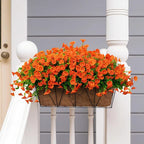 Artificial Flowers for Outdoor Decoration,16 Bundles Fake Silk Realistic Orange Morning Glory UV Resistant Faux Plastic Plants for Planter Porch Patio Yard Balcony(Orange Red)