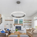 Modern Silver Grey Led Pendant Light,36W Dimmable LED Chandelier Lighting Fixture, 1 Ring Circular Hanging Led Pendant Lighting for Living Room Dining Room Kitchen Island Foyer Office