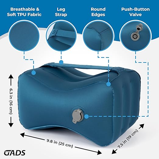 Inflatable Knee Pillow for Side Sleepers - Travel Knee Pillow - Leg Pillow for Side Sleeping - Hip, Back and Sciatica Pain Relief Pillow - Lightweight & Portable for Travel - Blue