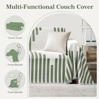 Couch Cover Boho for Dogs Washable Green Couch Covers for 2 Cushion Couch, Chenille Sectional Couch Covers L Shape Sofa Cover, Furniture Protector for Kids, Pets, Green 71" X150"