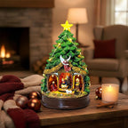 Christmas Tree Lighted and Animated Manger Nativity Scene, Musical Angel Family Figurines LED Light Play Silent Night Music, Ideal Xmas Decor Gifts and Tabletop Xmas Collection Decorations for Home