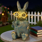 Solar Garden Decor, Adorable Rabbit Statue with Solar-Powered Glasses, Outdoor Decoration Lights for Patio, Yard & Balcony, for Kids, Mom & Grandma