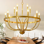 Gold Chandelier 15-Light Candle Chandelier Modern Farmhouse Pendant Lighting Fixture for Dining Room Bedroom Living Room Kitchen Island Foyer Entryway E12 Bulb Vintage Golden Ceiling Light