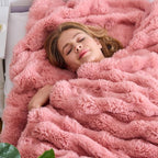 Lotus Karen Faux Fur Blanket - Old Pink Twin Size, Big Bubble Rabbit Fluff Blanket for Couch, 60x80 Inches