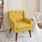Accent Chair Button-Tufted Upholstered Living Room Chairs Comfy Reading Chair Mid Century Modern Chair with Linen Fabric Lounge Arm Chairs for Living Room Bedroom (Yellow Set of 2)