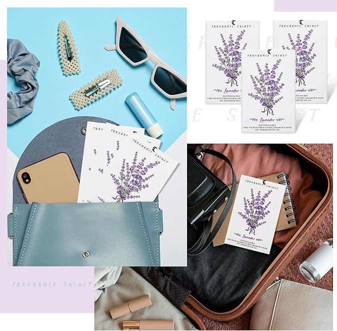 50 Pcs Lavender Scented Sachets for Drawers and Closets Long Lasting Fresh Air Freshener Home Fragrance Lavender Sachet Bags Closet Deodorizer for Drawers Wardrobes Suitcase