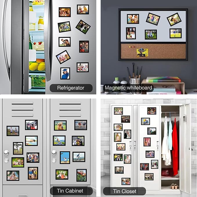 Magnetic Picture Frames with Black Border(2.5"X3.5",12 Pack),Mini Wallet Size Magnet Photo Sleeves Pockets/Holder,Decorations for Home/Office/School/Classroom/Party