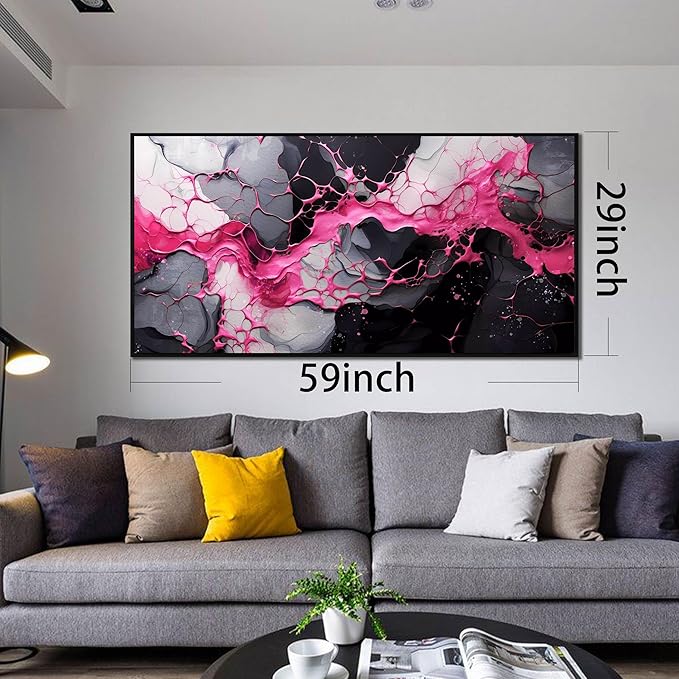 Abstract Wall Art for Living Room, Pink Canvas Wall Decor for Bedroom, Framed Picture Print, Large Size 59x29 Inches