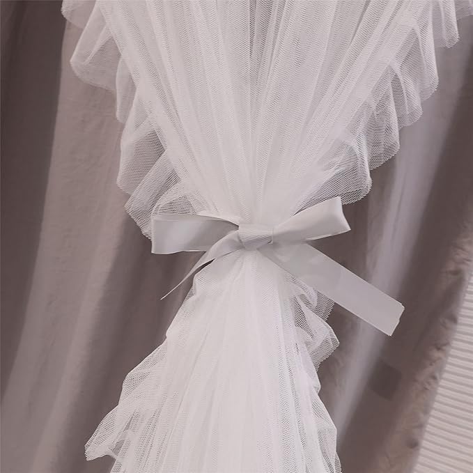 VETHIN Double Layer Princess Round Dome Canopy Bed Curtain for Girls Adults,Children Dreamy Mosquito Net,Cute Bedroom Decoration Castle Play Tent Reading Nook Canopies(Dome-Grey/White)