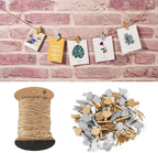 Pandahall 100Pcs Wooden Heart Clothespins Photo Clips Photo Paper Pegs Clips Gold Silver Mini Clothes Pins Holiday Card Holder Display with 10.9 Yards Jute Twine