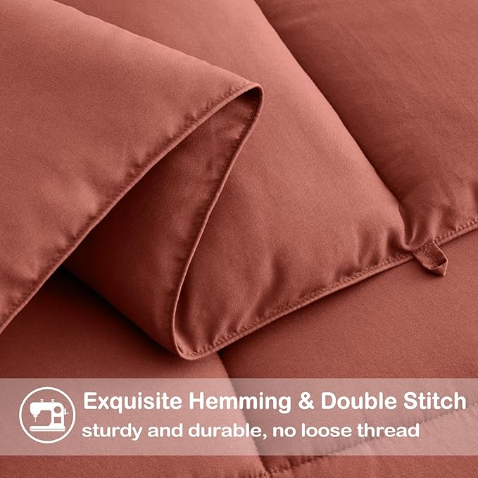 EASELAND Full Size Down Alternative Comforter - Quilted Duvet Insert for All Seasons, Soft Lightweight with Corner Tabs, Summer Winter Warm Bedding, Terracotta 82×86 Inches