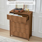 5 Drawer Dressers for Bedroom, Modern Closet Chest of Drawers with Waveform Fluted Panel, Large Wood Storage Dresser Organizer for Nursery Bedroom Living Room Hallway Closet, Walnut