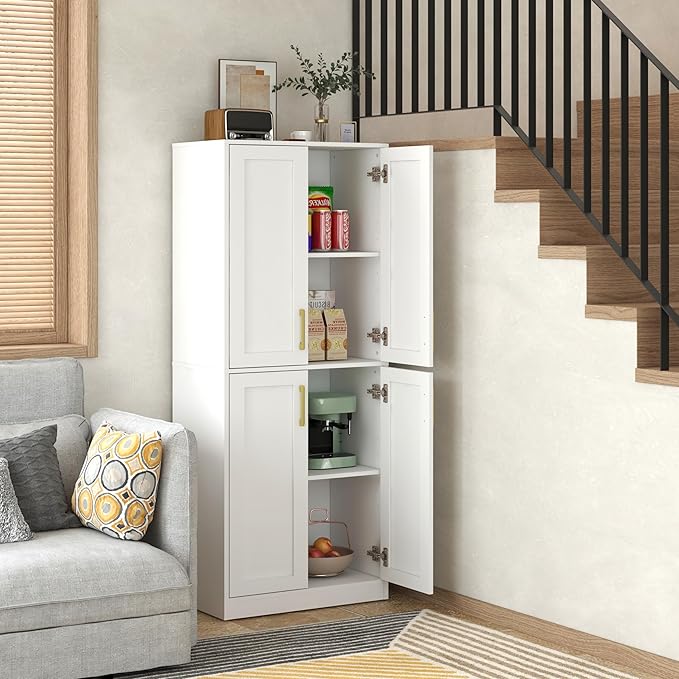 Storage Cabinet, Kitchen Pantry with Doors & Shelf, Tall Storage Cabinet for Bathroom, Living Room, Entryway,White