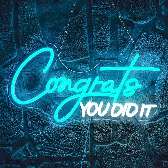 WLHOPE Congrats You Did It Neon Sign Graduation Decorations 2025 16.5'' x 8.9'' Adjustable Blue White LED lights for Party College High School Class Graduation Gifts