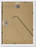Vittanly 9x12 Picture Frames Set of 9, Shatter Resistant Plexiglass, Display 6x8 Pictures with Mat or 9x12 without Mat, Photo Frames for Wall or Tabletop, Engineered Wood, White
