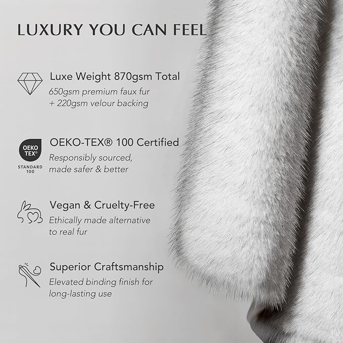 Luxury Faux Fur Throw Blanket, Soft Fluffy Faux Mink Blankets for Bed, Couch, Sofa, Thick Cozy Plush Warm Fur Throws with Reversible Velvet, Frosted White Wolf, 60"x80"