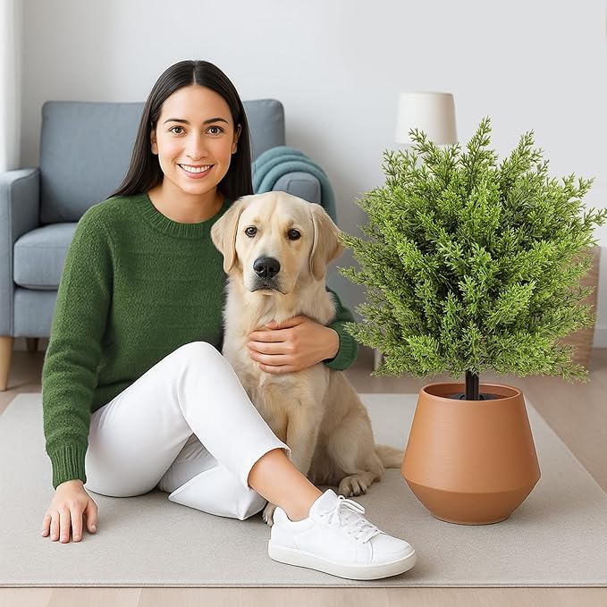 Artificial Boxwood Topiary Ball Trees with Ground Spikes UV Resistant Faux Greenery Shrubs Fake Shrubs for Outdoors, Realistic Faux Plants Bushes for Garden Porch Yard Patio Decor (Cedar Green)