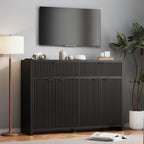 Fluted Sideboard Buffet Cabinet with Storage Drawers, 55" Large Accent Storage Cabinet with Doors and Adjustable Shelf, Modern Farmhouse Credenza for Entryway, Kitchen, Living Room - Black