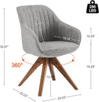 Art Leon Desk Chair - Mid Century Modern Office Chair No Wheels, Swivel Accent Chair with Oak Wood Legs, Fabric Upholstered Arm Chair, Gray