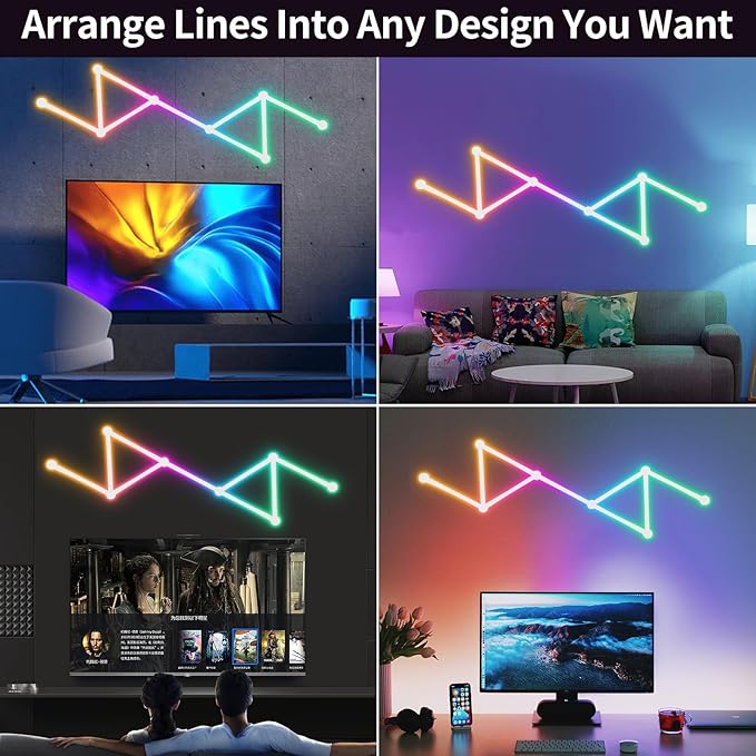 RGB Wall Light, LED DIY Geometry Splicing Gaming Lights, Backlit Modular Wi-Fi Colour Changing Home Decor Lights Work with Alexa and Google Assistant for Game Room, Bedroom (9 Lines, White)