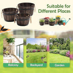IDZO Set of 3 Wooden Flower Boxes Outdoor, Durable Acacia Wood Barrel Planters for Outdoor Plants with Ergonomic Handles, Drainage Holes, Multiple Sizes Wood Bucket Planter for Home Décor