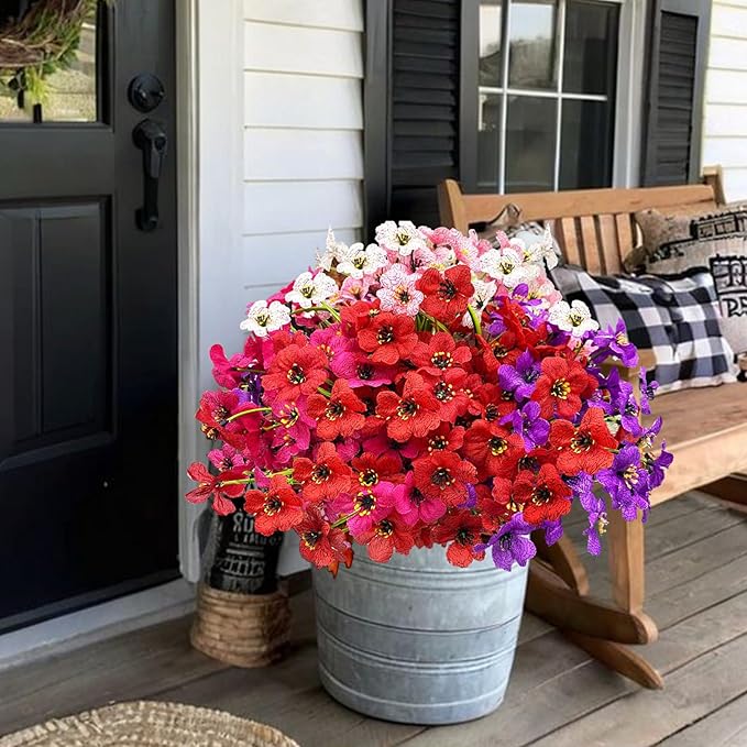 20 Bundles Artificial Flowers for Outdoors,Fake Silk Flowers with Plastic Plants for Outside,Faux mums Realistic Flowers for Window Box Yard Front Porch Balcoy Dector (Mixed Color)