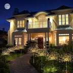 Solar Outdoor Warm White Garden Lights, 4 Pack Firework With 120 LED Starburst String 8 Modes Fairy With Remote, for Wedding Christmas, Lawn Backyard Party Patio Decoration