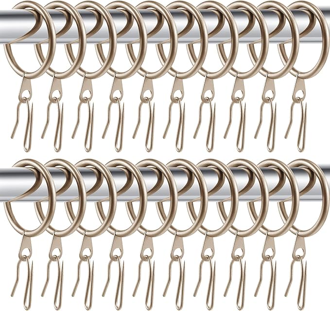 Hotop 60 Pieces 1.26 Inch Metal Drapery Curtain Rings Curtain Hanging Rings and 60 Pieces Metal Drapery Pin Hooks for Drapes Window Door Shower (Champagne Gold)