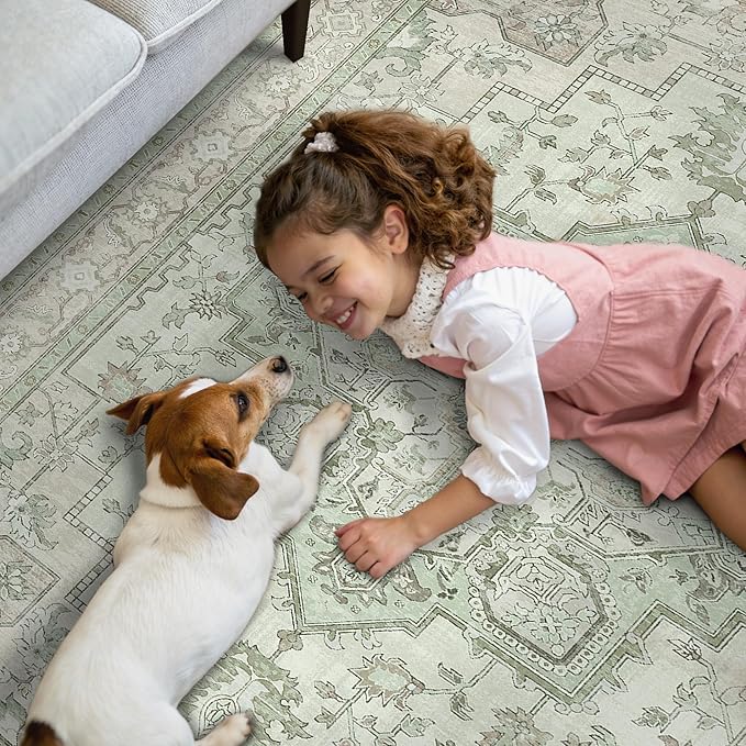 GENIMO 2'6''x12 Runner Rugs for Hallway, Machine Washable Non Slip Vintage Rugs, Low Pile Lightweight Soft Print Rug for Enrtyway, Corridor, Home Office, Kitchen, Oat Light