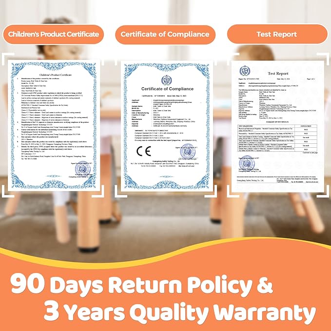 FUNLIO Kids Table and 4 Chairs Set for Ages 3-8, Height Adjustable Toddler Table and Chair Set, Easy to Wipe Arts & Crafts Table, for Classrooms/Daycares/Homes, CPC & CE Approved (5 pcs Set) - Natural