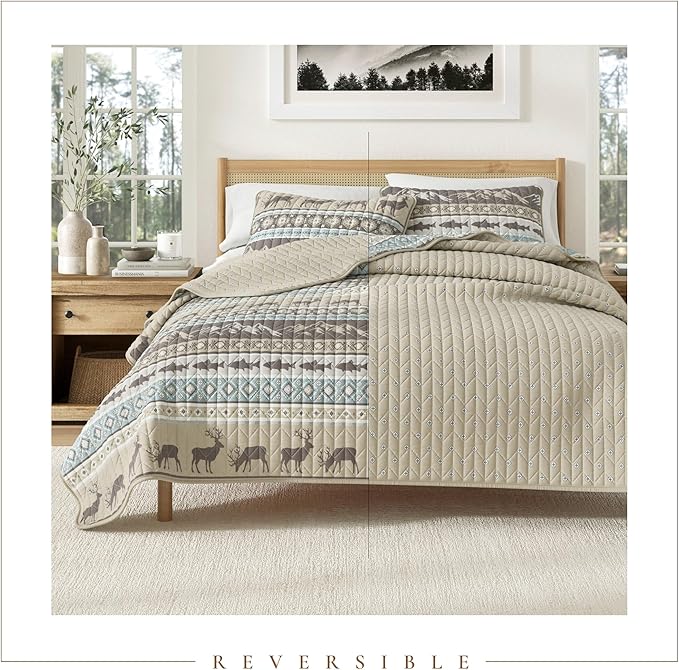 Great Bay Home 2-Piece Reversible Rustic Lodge Bedspread Quilt with 1 Sham. All-Season Quilt Set. (Twin/Twin XL, Yosemite)