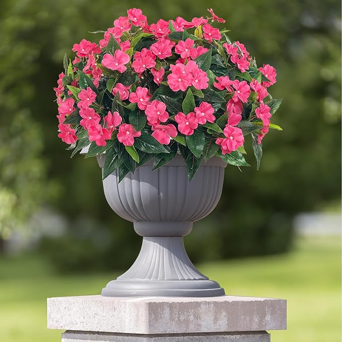 UUqueeten Fall Decorations for Home Fake Fall Flowers Fake Plants Artificial Impatiens Bouquet Flowers for Outdoors Silk Faux Flowers Impatiens Plants Decor Indoor Planters 15.7" (Rose Red) 8PCS