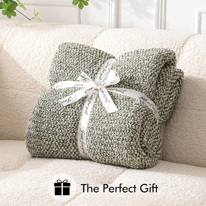 MIULEE Super Soft Throw Blanket for Couch, Olive Green Cozy Fluffy Warm Blankets Lightweight Knit Throw Blankets for Sofa, Bed, Chair, Living Room, Camping, Picnic, 50 x 60 inch