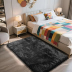Shag Area Rug for Bedroom 3x5,Black Fluffy Area Rugs for Living Room,Soft Fuzzy Rug Non-Shedding Indoor Plush Carpet for Kids Bedroom Nursery Dorm Home Decor