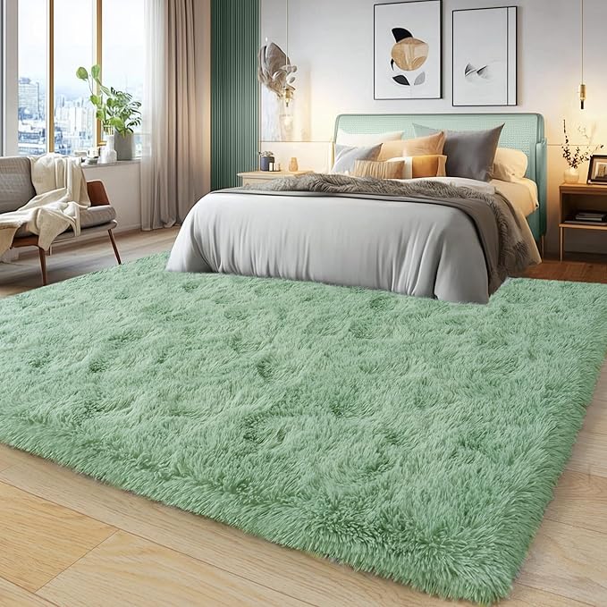 9x12 Large Area Rugs for Living Room, Ultra Fluffy Plush Rug for Living Room Bedroom, Thick Fluffy Carpet for Girls Boys Kids Room, Non Slip Dorm Rug for Home Decor Aesthetic, Sage Green