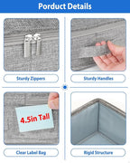 2 Pack Low Profile Under Bed Storage Containers 4.5 Inch Height, Shallow Underbed Couch Storage Organizer With Sturdy Sidewalls/Bottom, Thin Underbed Storage Bins For Clothes Dorm Dresser Sofa- Grey