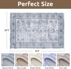 AMOAMI-Vintage Area Rug 5X7 Blue Rugs for Living Room-Soft Living Room Rug Non Slip Rugs for Bedroom Carpet Machine Washable Rug for Dining Room Bedside Office Room Decor