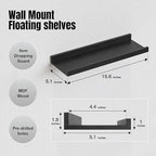 RICHER HOUSE Floating Wall Mounted Shelves, 8pc Set with Lip - Black Nursery Book Shelves for Bedroom, Bathroom, Kitchen Decor Storage