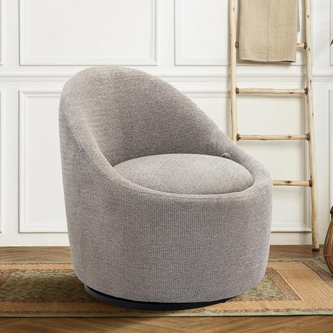 COLAMY Modern Swivel Accent Chair with Hidden Storage, 360° Barrel Swivel Chair, Small Swivel Armchair for Living Room/Bedroom, LightGrey