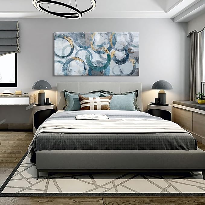 Abstract Canvas Wall Art, Modern Minimalist Wall Decor for Living Room - Blue, Teal Room Decorations, Framed 24x48IN