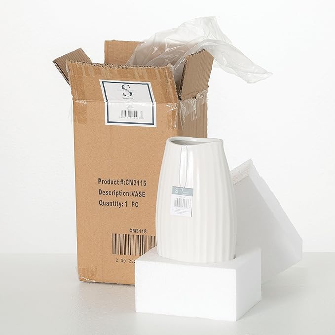 Sullivans Ceramic Textured White Vase, 9" Tall Flower Vase for Modern Home Décor, Minimalist Decoration for Shelf and Table, and Centerpiece, Living Room, Bedroom, Kitchen, and Office Décor (CM3115)